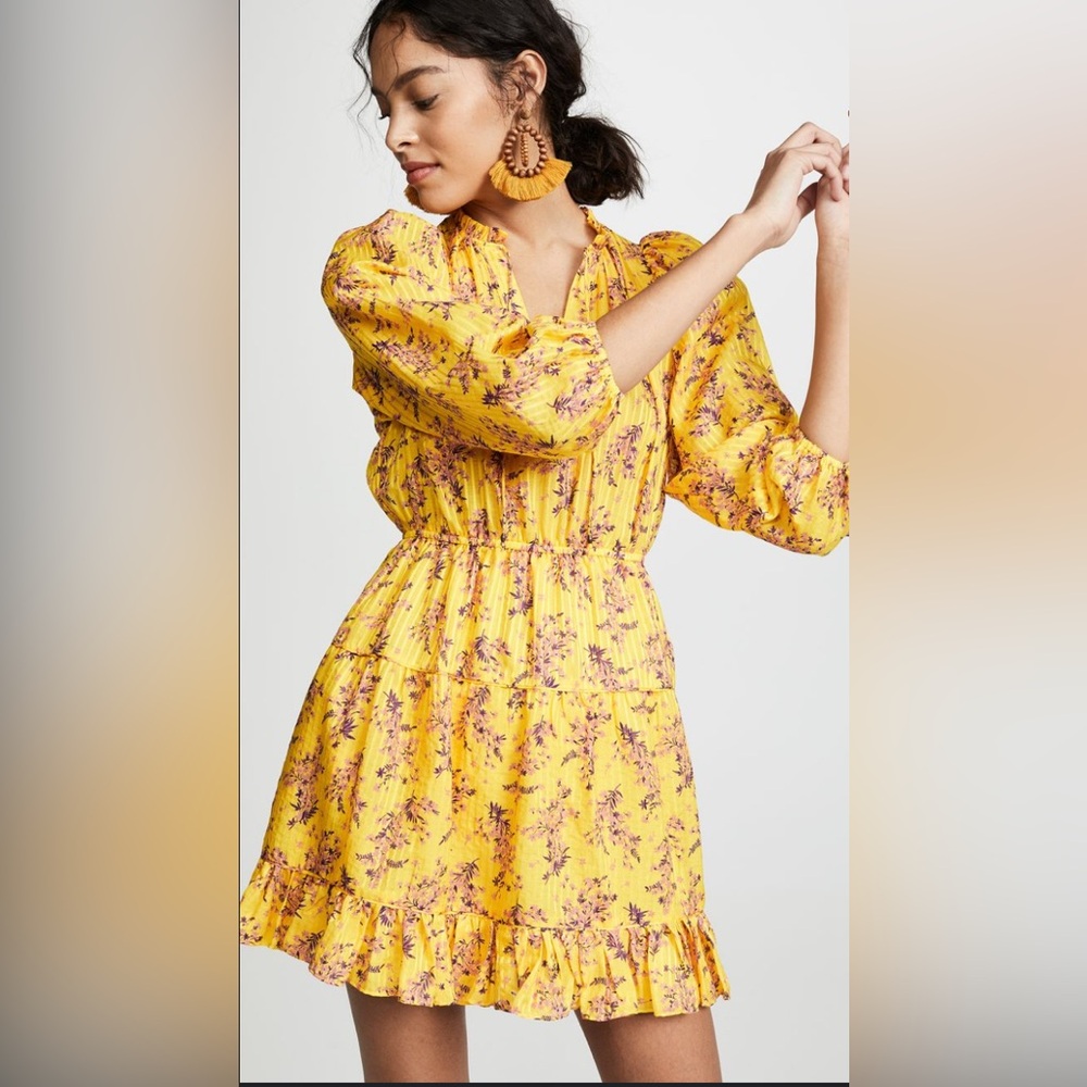 Ulla Johnson Yellow Floral Ruffle-Trim Mini Dress